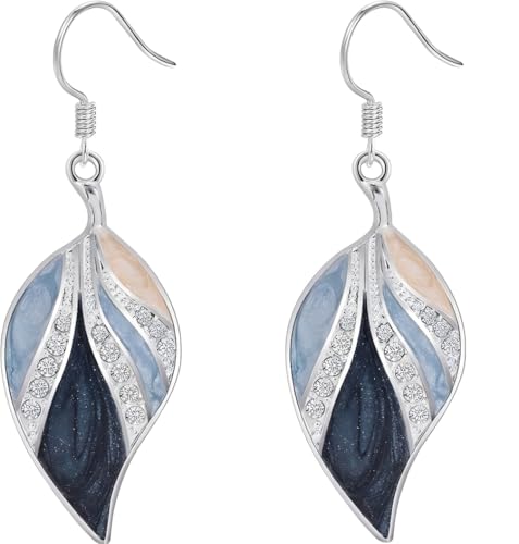 Leaf Dangle Earrings for Women, Boho Tropical Dangling Jewelry, Summer Earring Accessory, Birthday Gift for Her - color: Blue