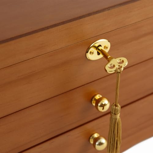 FEECOZ Wooden Jewelry Box Organizer with 2 Drawers, Lock and Key, Multiple Compartments for Rings, Necklaces, Bracelets, Jewelry Boxes for Women