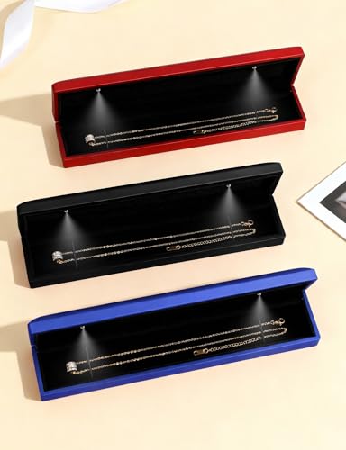 Hatori Long Chain Necklace Jewelry Gift Box with LED Light, Bracelet Storage Case, Jewellry Display Box for Wedding, Engagement, Proposal, Birthday, Anniversary - color: Black