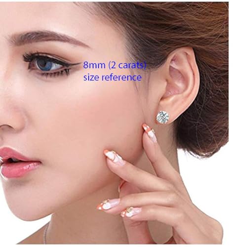 Adabele Authentic Sterling Silver Birthstone Stud Earrings 6mm 8mm Cubic Zirconia Imitation Diamond Gemstone Hypoallergenic Nickel Free Tarnish Resistant Women Fine Jewelry - color: February, size: 8mm/2 Carat/Large