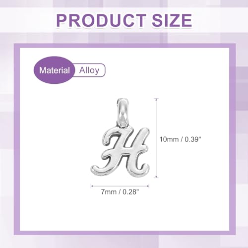 uxcell A-Z Alphabet Charm, Metal Alphabet Letter Charm Initial Charm Pendant Bead for Necklaces Bracelets Jewelry Making Craft - color: Silver H