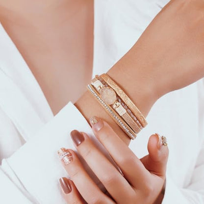 Boho Leather Wrap Bracelets Beaded Stackable Cuff Bracelet Country Concert Outfits Cowboy Cowgirl Western Jewelry Gifts for Women - color: Stone-Gold
