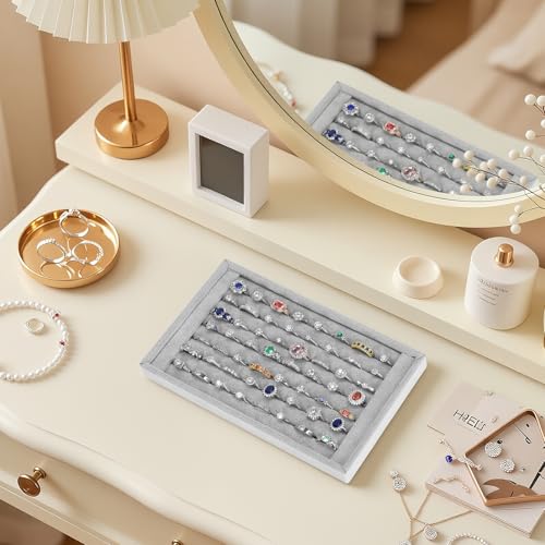KUKUVR Ring Holder Display Tray, 7 Slot Velvet Jewelry Organizer (Grey) | For Rings Earrings, Drawer Insert, Storage Case, For Selling Show Vender Home