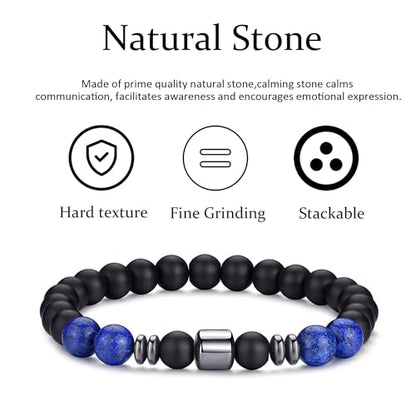 Mens Beaded Bracelets Set 8MM Tiger Eye Lava Stone Stretch Natural Stone Men's Bead Bracelet Mens Bracelet - color: 4,black,gray,lava rock,white bracelet