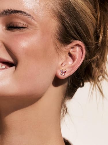 Suplight Butterfly Stud Earrings 925 Sterling Silver 14K Gold Brithstone Earrings for Women Brithstone Jewelry Gifts - color: 07.July( Ruby), size: Gold