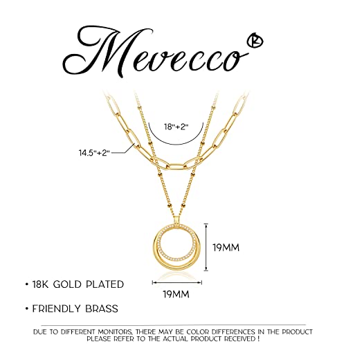 MEVECCO Dainty Pendant Layered Necklaces for Women | 18K Gold Plated Brass, 2-Piece Set With A Choker-Length Upper Layer, Wear Together Or Separately, Refined Everyday Style - style: Layer Double Circle