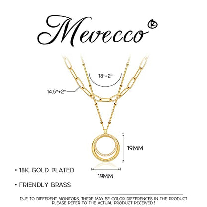 MEVECCO Dainty Pendant Layered Necklaces for Women | 18K Gold Plated Brass, 2-Piece Set With A Choker-Length Upper Layer, Wear Together Or Separately, Refined Everyday Style - style: Layer Double Circle