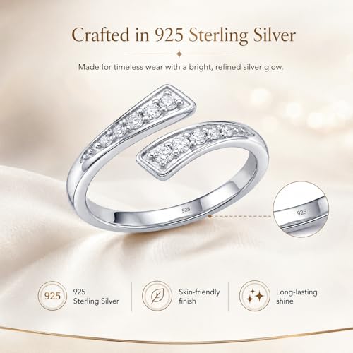 LeCalla 925 Sterling Silver Minimalist Toe Rings Set of Toe Ring Lightweight Simple Antique Open Adjustable Toe-Rings Beach Foot Jewelry Set for Women - color: 10. CZ Crossover (1 PCS)