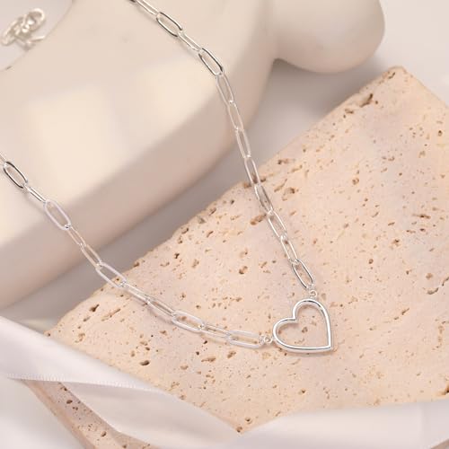 Dainty Heart Necklace for Women, 14k Gold Plated/Rose Gold/Silver Tiny Cute Heart Pendant Necklace Minimalist Choker CZ Necklace Jewelry Gifts for Women - style: Paperclip Heart-sl