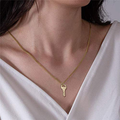 Turandoss Dainty Layered Choker Necklace, Handmade Y Pendant Necklace Multilayer Bar Disc Necklace Adjustable Layering Choker Necklaces for Women - style: 2PCS - Key&Lock