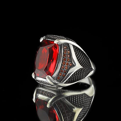 Vintage Style Ring, Large Gemstone, CZ Red Cubic Ziconia, Sterling Silver, Unique Jewelry, Handmade Silver, Rp1877
