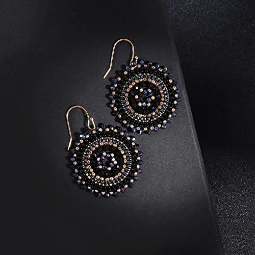 Colorful Summer Beaded Earrings For Women Crystals Glass Bead Dangle Drop Bohemia Earrings Statement Earrings For Women - color: Black
