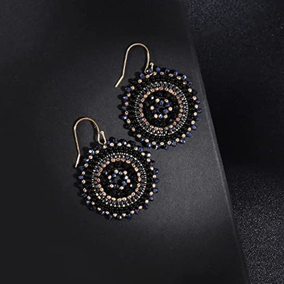 Colorful Summer Beaded Earrings For Women Crystals Glass Bead Dangle Drop Bohemia Earrings Statement Earrings For Women - color: Black