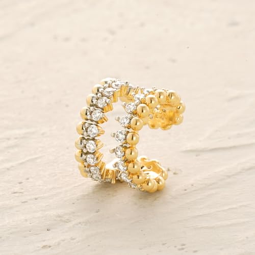 Women Ear Cuff Earring Gold Non Pierced Ear Cartilage Clip on Wrap Hoop 14K Gold Filled Tiny Boho Beach Simple Minimalist Delicate Handmade Hypoallergenic Jewelry Gift-Sold as Single/Pair - style: 2 Beaded Hoops