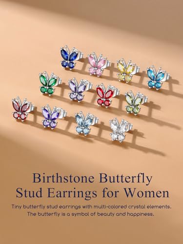 Suplight Butterfly Stud Earrings 925 Sterling Silver 14K Gold Brithstone Earrings for Women Brithstone Jewelry Gifts - color: 11.November ( Citrine), size: Silver