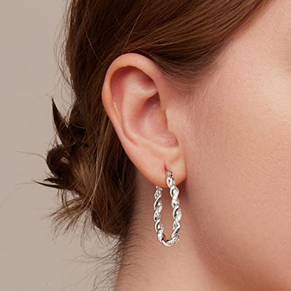 14K Gold Plated Hoop Earrings 925 Sterling Silver Post Earring for Women - color: White-White CZ
