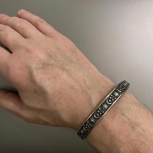 YWMAN Sun Moon Star Engraved Bangle Bracelet - Stainless Steel Celestial Cuff Bracelet - Gifts for Mom Daughter Sister Friends