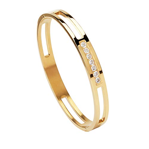 MILAKOO 6/8mm Gold/Silver Color Bangle Hollow Stainless Steel with Rhinestone Bracelets - color: Gold, size: 6mm