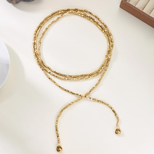 Long Black Beaded Necklace for Women Trendy Gold Beads Slip Tie Pearl Wrap Necklace Layered Silver Lariat Necklaces with Pearl Drop Y Statement Necklaces Versatile Elegant Jewelry - color: gold