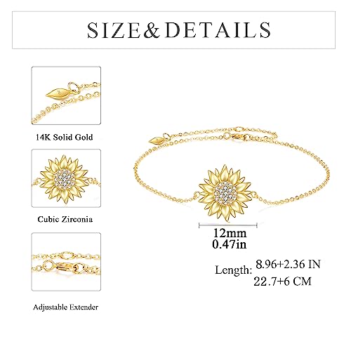 KECHO 14k Yellow Gold Sunflower Jewelry for Women, Fine Gold You are My Sunshine Jewelry Gifts for Her - style: Sunflower Ankle