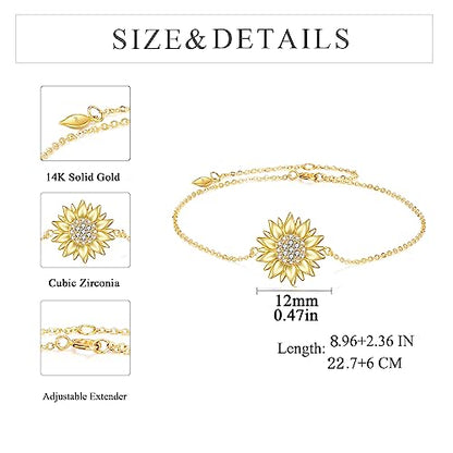KECHO 14k Yellow Gold Sunflower Jewelry for Women, Fine Gold You are My Sunshine Jewelry Gifts for Her - style: Sunflower Ankle