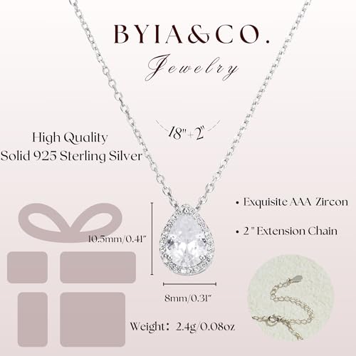 S925 Sterling Silver 14K Gold Necklace for Women Teardrop Cubic Zirconia Dainty Necklace Imitation Diamond Pear Cut CZ Pendant Necklaces for Women 18+2 Inch Jewelry Gift for Her - color: Silver