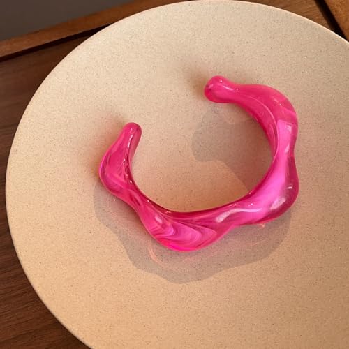 Dopamine Open Cuff Bangle Bracelet Macaron Dyed Acrylic Chunky Bracelet Resin Geometric Wide Wristband Fashions Thick Acetate Statement Jewelry - color: red