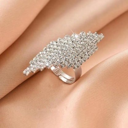 Sparkling Silver Rhombus Rhinestone Knuckle Ring for Women, Adjustable Geometric Crystal Open Finger Ring Minimalist Statement Jewelry Prom Gifts