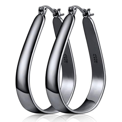 Sterling Silver Hoop Earrings for Women Large Oval Hoop Earrings Lightweight Big Gold Hoops Earrings Hypoallergenic 14K Gold Plated Hoops Earrings Non Tarnish Jewelry Gifts 20/30/40mm - color: Black-20*30mm