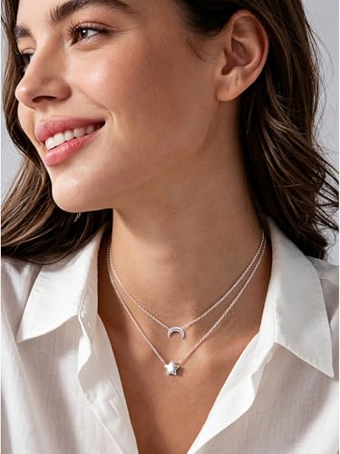 ChicSilver 925 Sterling Silver Cross/Heart/Butterfly/Star/Moon Necklace for Women, Hypoallergenic Dainty Small Silver Pendant Necklaces (with Gift Box) - style: 05.Moon