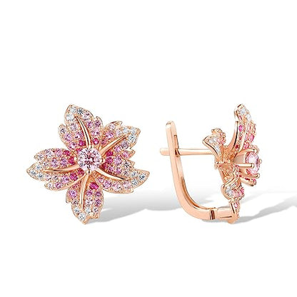 Santuzza Sterling Silver Gemstone Flower Earrings for Women - color: [A]Lily-Pink