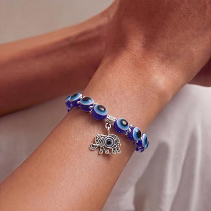 Fesciory Evil Eye Bracelet for Women, Gold Plated Adjustable Chain Jewelry | Blue Evil Eye Charm Bracelet, Lucky Amulet Symbolism, Dainty Adjustable Chain, Daily wear, Jewelry gifts - color: Blue-2