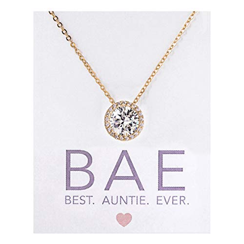 A+O Gift for Mom, Aunt, Grandma - Solitaire Halo Necklace in Gold, Rose Gold, Silver - style: AUNT, Gold