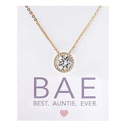 A+O Gift for Mom, Aunt, Grandma - Solitaire Halo Necklace in Gold, Rose Gold, Silver - style: AUNT, Gold