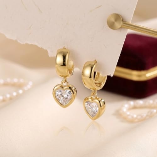 Gold Dangle Earrings for Women, 14K Gold Plated Chunky Hoop Earrings with Charms Cubic Zirconia Drop Earrings Statement Jewelry for Women - color: Gold D