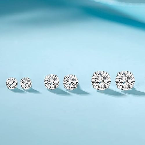 MASOP VOGU 3-5mm Sterling Silver Stud Earrings Set 14K White Gold Plated Hypoallergenic Tiny Round Cut CZ Cubic Zirconia Simulated Diamond Cartilage Studs for Women Men - color: A# 3Pairs(3/4/5mm)