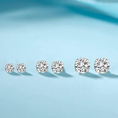 MASOP VOGU 3-5mm Sterling Silver Stud Earrings Set 14K White Gold Plated Hypoallergenic Tiny Round Cut CZ Cubic Zirconia Simulated Diamond Cartilage Studs for Women Men - color: A# 3Pairs(3/4/5mm)