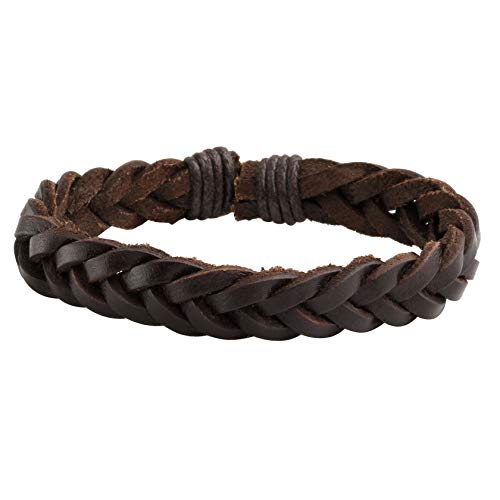 Eigso PU Leather Braided Handmade Cuff Wrap Bracelet Handbands for Men Women Stackable Adjustable - color: Brown