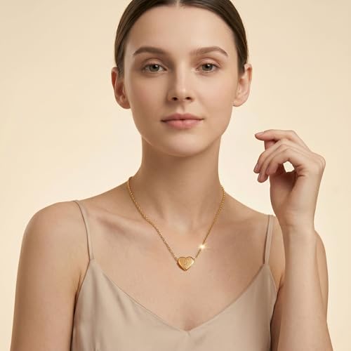18k Gold Plated Heart Pendant Letter Necklaces for Girls Stainless Steel Initial Necklace for Women Birthday Gifts for Girls Women - color: Brushed Gold, style: Letter U