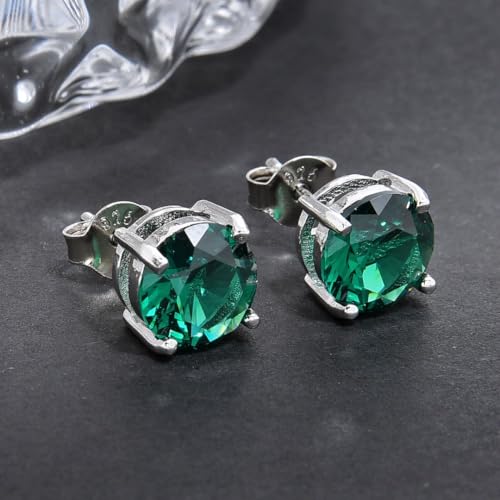 Adabele Authentic Sterling Silver Birthstone Stud Earrings 6mm 8mm Cubic Zirconia Imitation Diamond Gemstone Hypoallergenic Nickel Free Tarnish Resistant Women Fine Jewelry - color: May, size: 8mm/2 Carat/Large