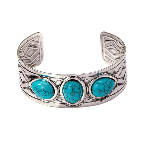 Western Turquoise Cuff Bracelet for Women, Silver-Tone Concho Boho Bracelet Southwestern Jewelry Adjustable Western Bangle for Rodeo Country Outfit Gifts