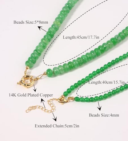 CASDAN 2Pcs Natural Gemstone Beaded Choker Necklaces for Women | Boho Colorful Beads Choker,Natural Stone Surfer Beach Necklaces,Handmade Summer Jewelry,Charm Trendy Necklaces - color: fruit green