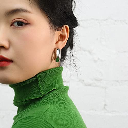 Waterproof Thick Gold Chunky Hoops Earrings for Women Non Tarnish,Gold Plated Hypoallergenic Open Hoop Earrings,Lightweight Hollow Earrings - color: Silver