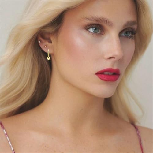 Cute Heart Love Dangle Drop Cartilage Small Huggie Hoop Earrings for Women Dainty Lightweight Sweet Love Heart Earrings 14k Gold Plated Tiny Hoops Earrings - color: Gold