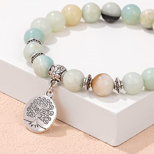 Healing Bracelet For Women Anxiety Beaded Bracelets Jewelry Healing Stone Crystal Bracelet Stress Relief Yoga Beads Chakra Bracelets Gifts For Women pink - color: Amazonite