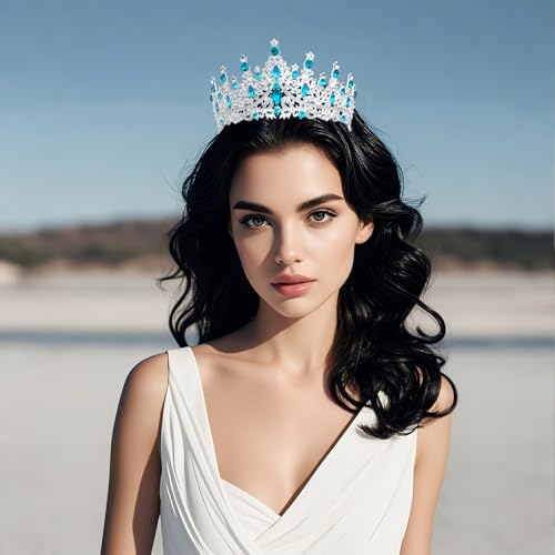 Tiaras and Crowns for Women Crystal Princess Tiaras Rhinestone Queen Crowns For Wedding Bridal Birthday Prom Pageant Party (Tiara 100) - color: Silver Blue