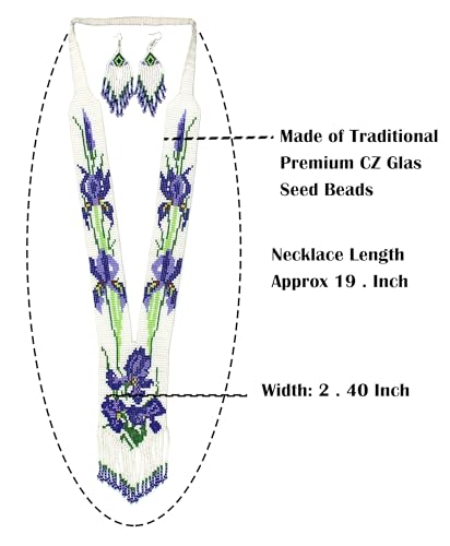 Long Beaded Necklace – Boho Native Handmade Seed Bead Tassel Necklace, Bohemian Large Statement Beaded Necklace for Women and s - color: Pattern 6