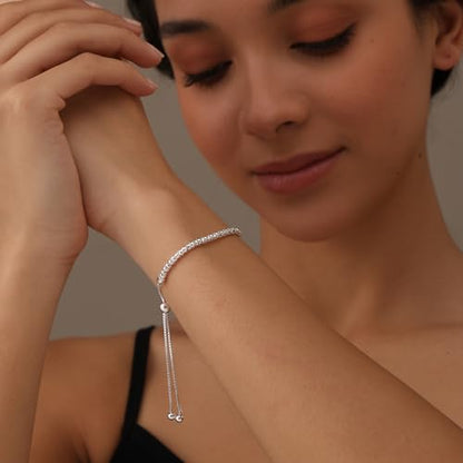 Charmsy 925 Sterling Silver Sliding Bolo Bracelet for Women | Women's Italian Handmade Adjustable Bolo Bead Ball Slider Bracelet - style: Beaded Ball Link