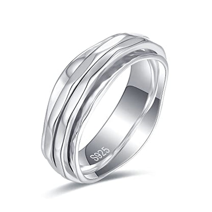 925 Sterling Silver Anxiety Ring with Beads Fidget Spinning Rings for Women Worry Beads Rings - color: hammered design B