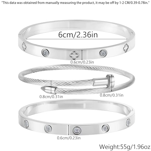 Camhanno Stackable Silver Bracelets for Women Stainless Steel Love & Friendship Bangle, Mothers Day Valentines Birthday Christmas Jewelry Gifts for Mom Her Wife Grandma - style: Style 9
